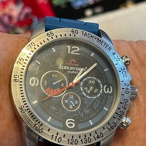 Men's Blue and Silver Watch